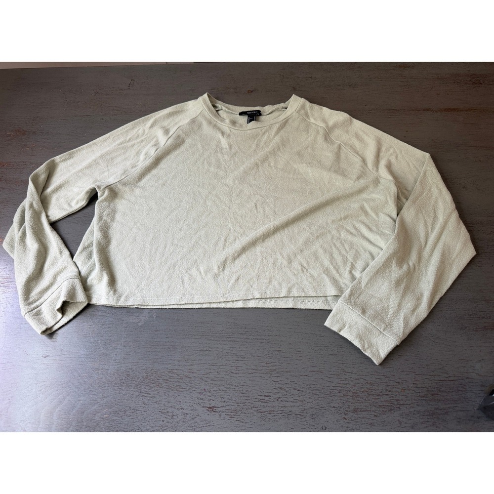 Forever 21 Sage Green Cropped Sweatshirt Long Sleeve Raglan Pullover Small